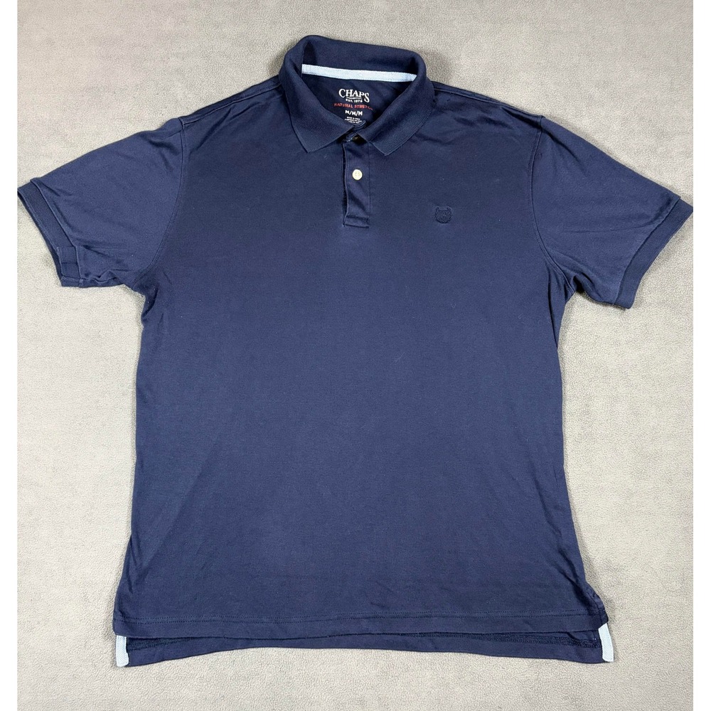 Chaps Polo Shirt Mens Medium Blue Short Sleeve Natural Stretch Solid‎